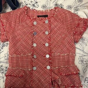 BCBGMaxAzria Coral Tweed Fringe Jacket